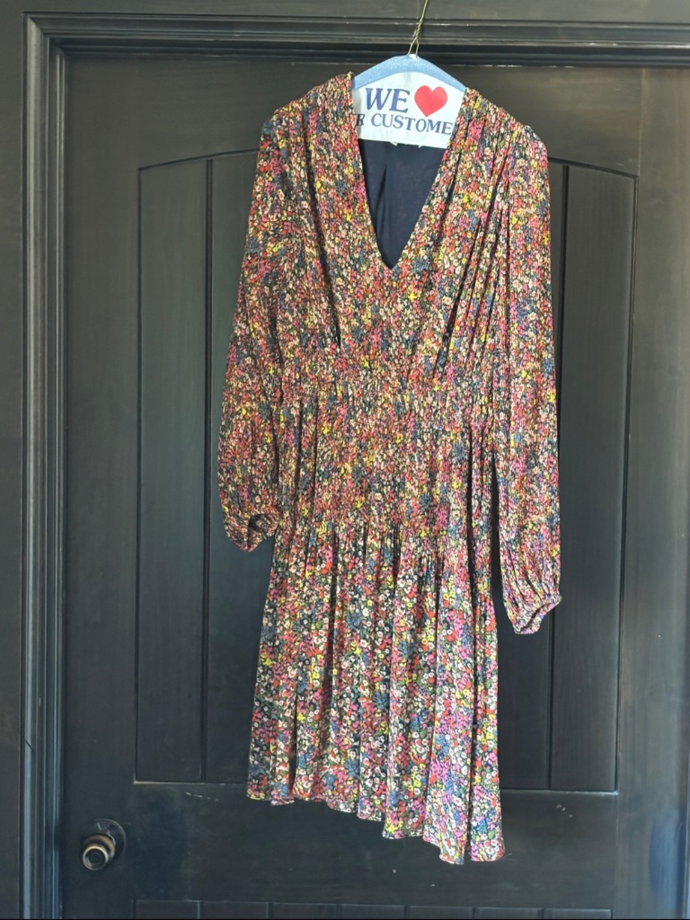 Boden  Multicolor Floral V-Neck Long Sleeve Dress